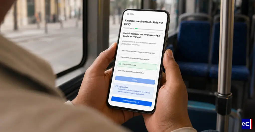 Personne qui fait un QCM sur Examencivique.fr