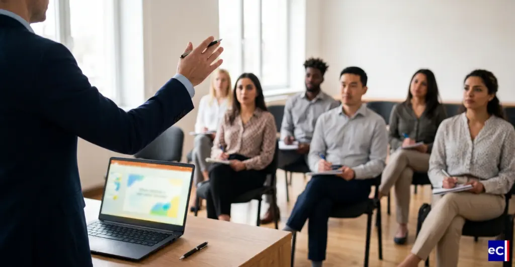 Personnes qui assistent à la formation civique.