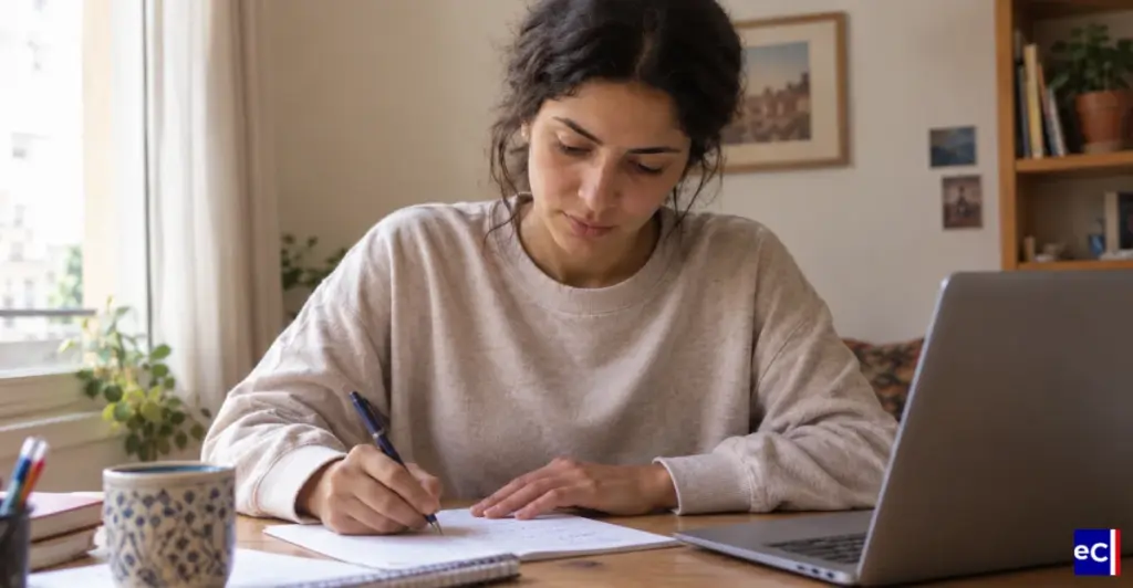 Candidate en plein entraînement à l'examen civique.